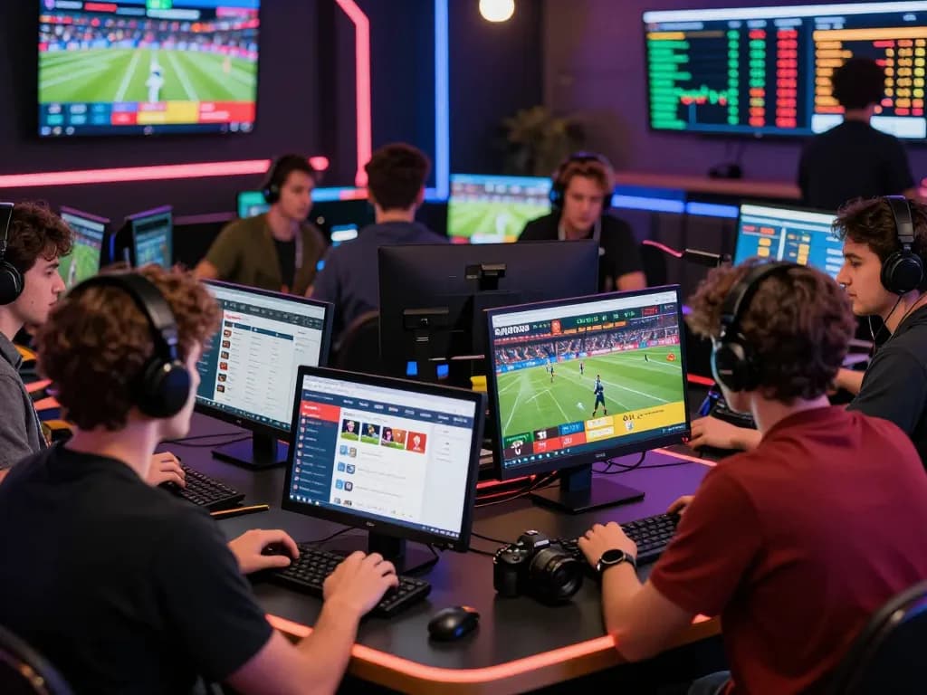 SBOBET users engaging in sports betting on a vibrant online platform, showcasing odds and live updates.