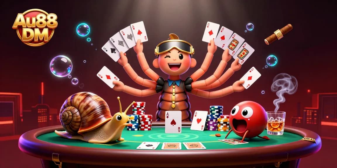 Engage with Au88 DM's vibrant casino illustration showcasing thrilling poker action and excitement.