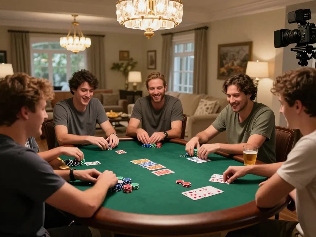 Players enjoying a lively poker game at home, emphasizing social interaction and gaming strategies at https://lc88.it.com/.