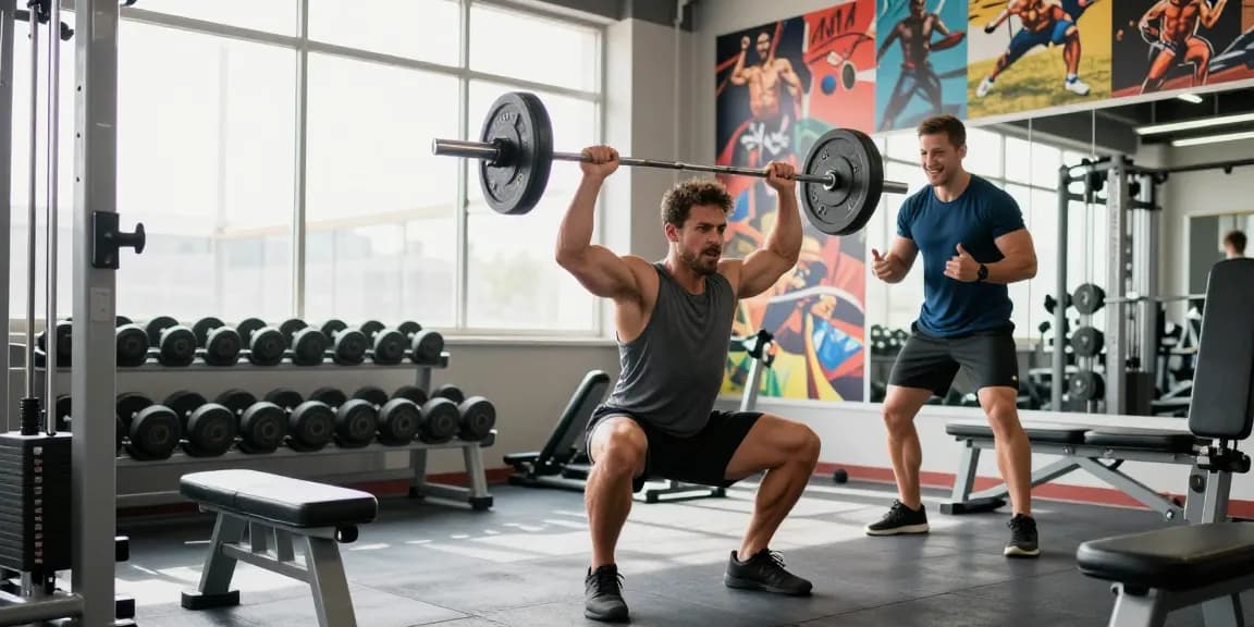Anabolika Shop, der einen engagierten Athleten zeigt, der Steroide in einer lebhaften Fitnessumgebung mit Gewichten injiziert.