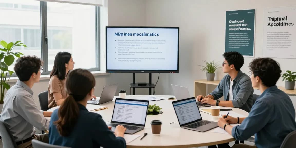 Gruppeneinbindung in die MPU Vorbereitung online in einem einladenden Büro, ausgestattet mit Laptops und motivierenden Materialien.