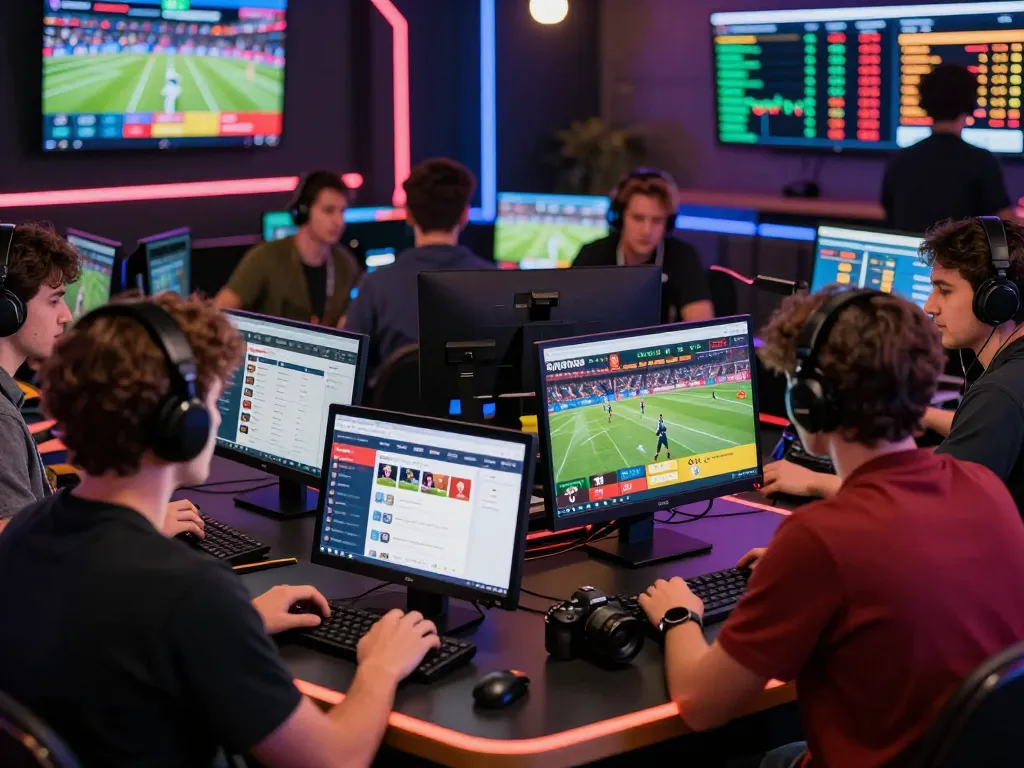 SBOBET users engaging in sports betting on a vibrant online platform, showcasing odds and live updates.