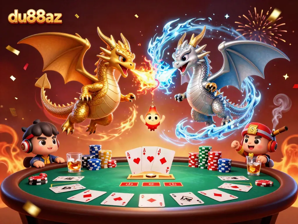 Engage with du88az's thrilling poker experience featuring colorful chips and mythical dragons.