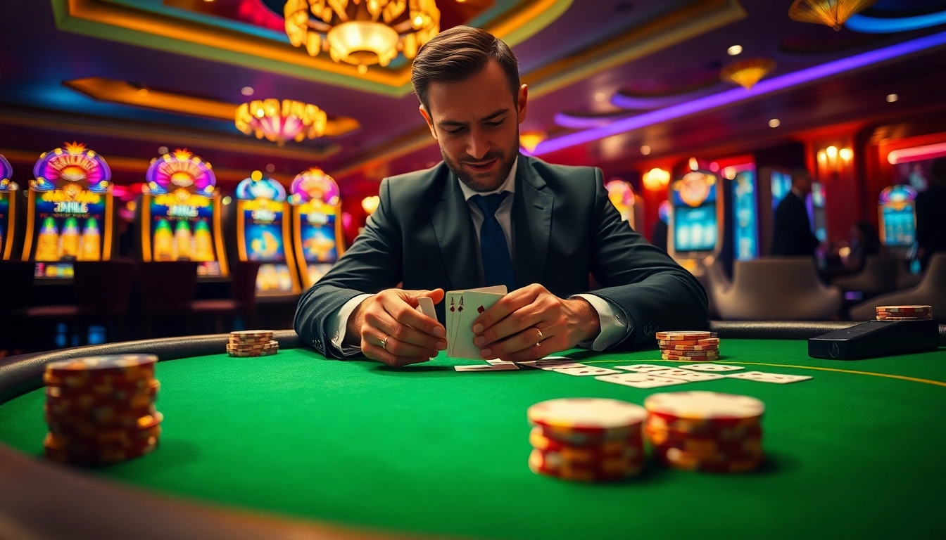 Spielen Sie casinospielen an einem eleganten Pokertisch mit Atmosphäre und Spannung.