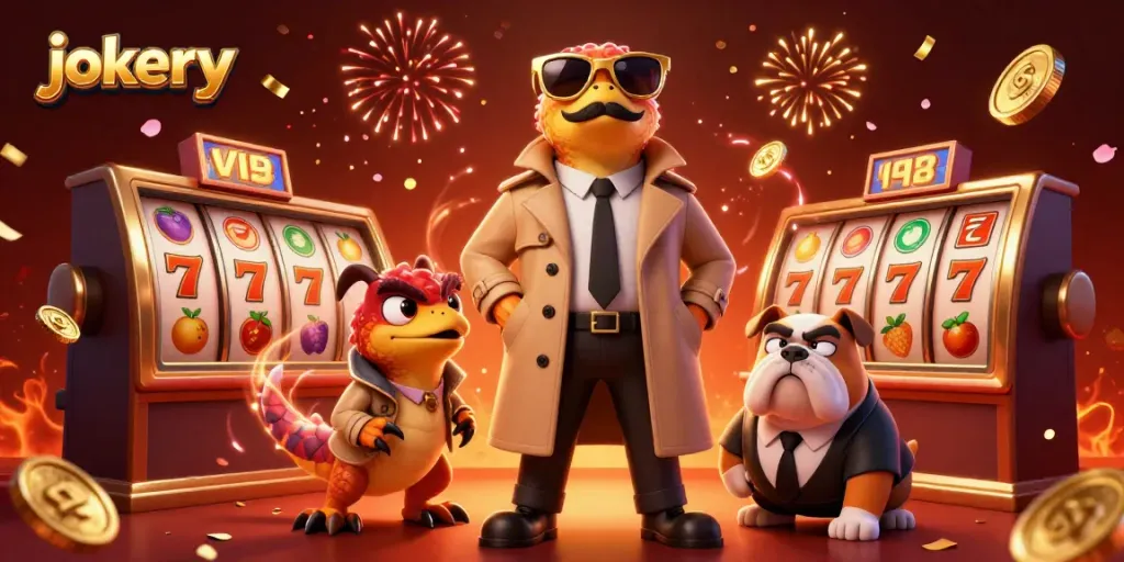 Watch jokery raptors creatively entering a VIP casino with vibrant slot machines surrounding them.
