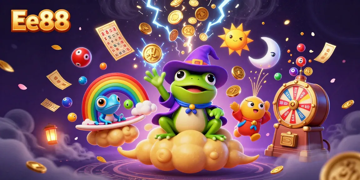 Experience the thrill of gaming with Ee88's colorful lottery scene and magical characters.