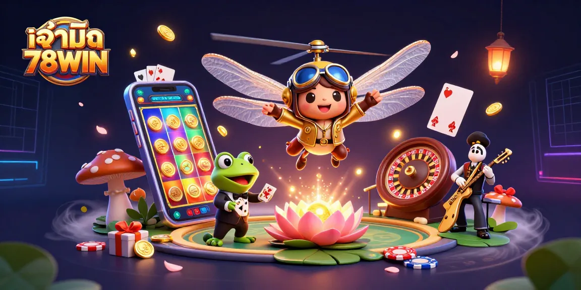 Engage with เจ้ามือ 78WIN by exploring vibrant slots and thrilling games showcased in a dynamic casino scene.