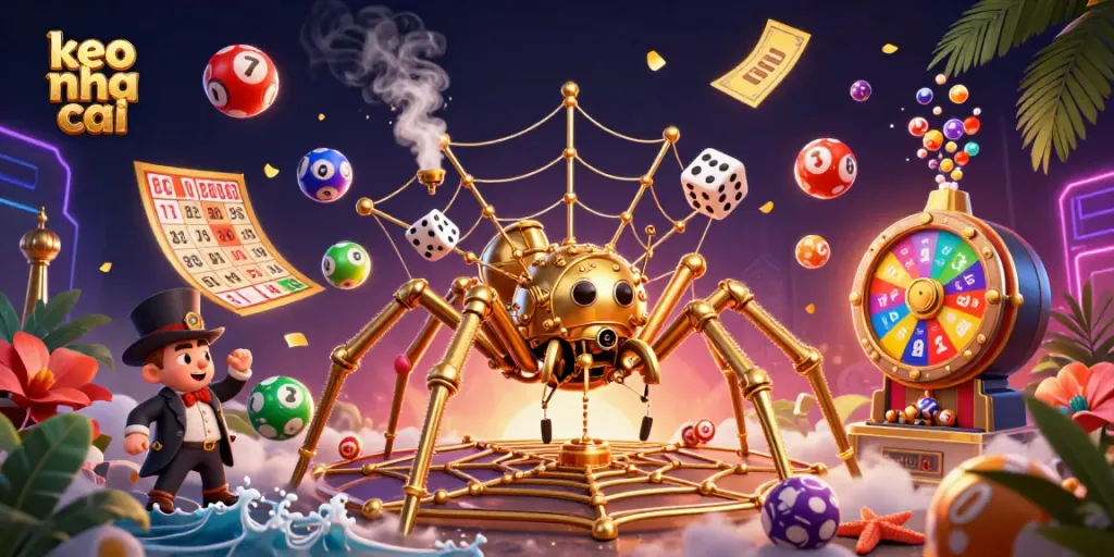 Engage with keo nha cai as steampunk characters spin winning elements in a vibrant casino scene.