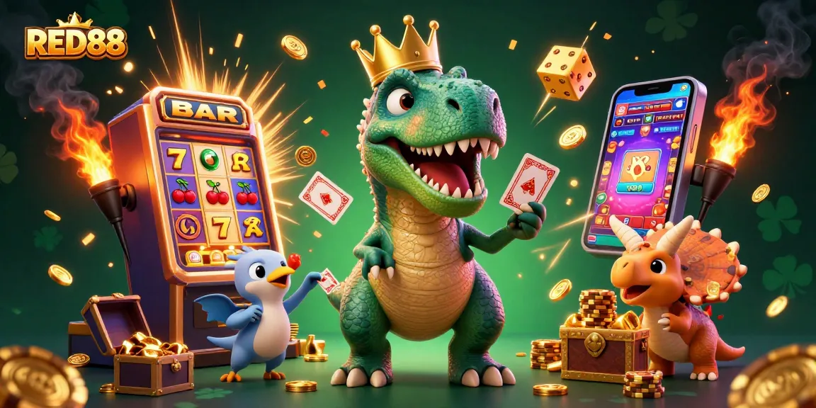 Play exciting slots at RED88 with vibrant characters and a captivating casino atmosphere.