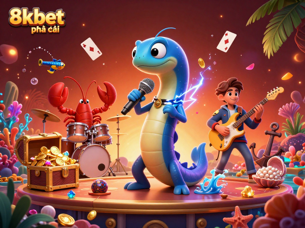 Experience gaming excitement at 8xbet nhà cái with vibrant underwater casino scene featuring playful characters.