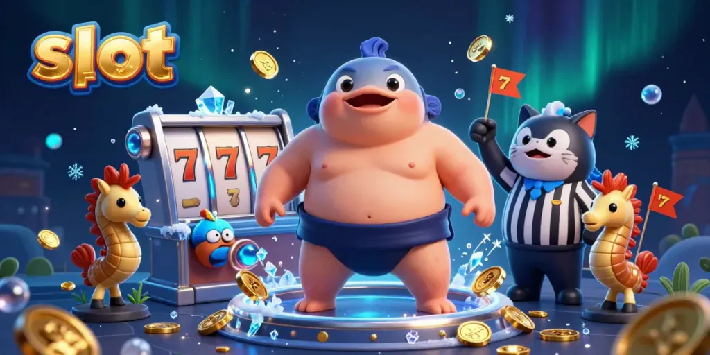 Experience thrilling slots with a dynamic underwater scene featuring a fugu in a sumo belt.