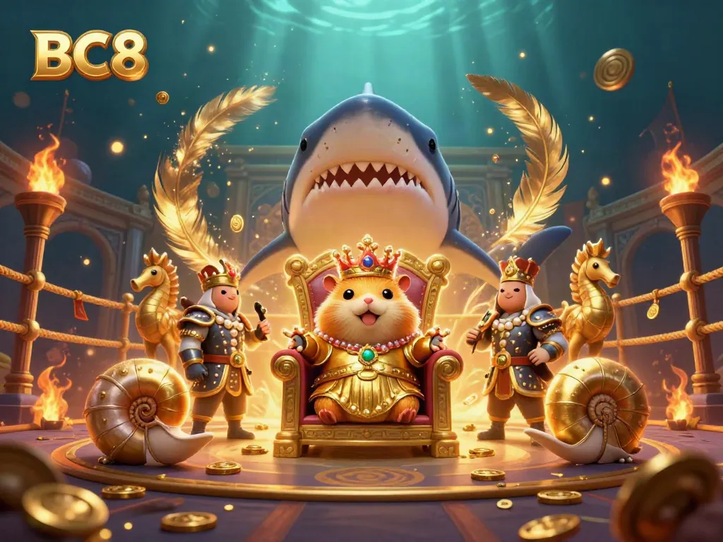 BC8 celebrates exciting online gaming with a fierce hamster king and royal companions in a betting arena.