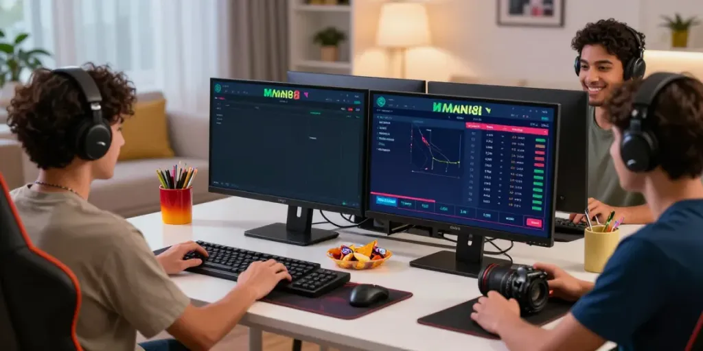 Engaging online gaming scene on Man88 platform with friends participating in sports betting activities.