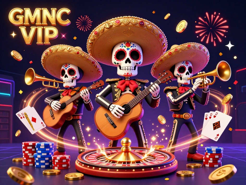 Experience winning strategies with GMNC VIP in this vibrant 3D casino celebration illustration.