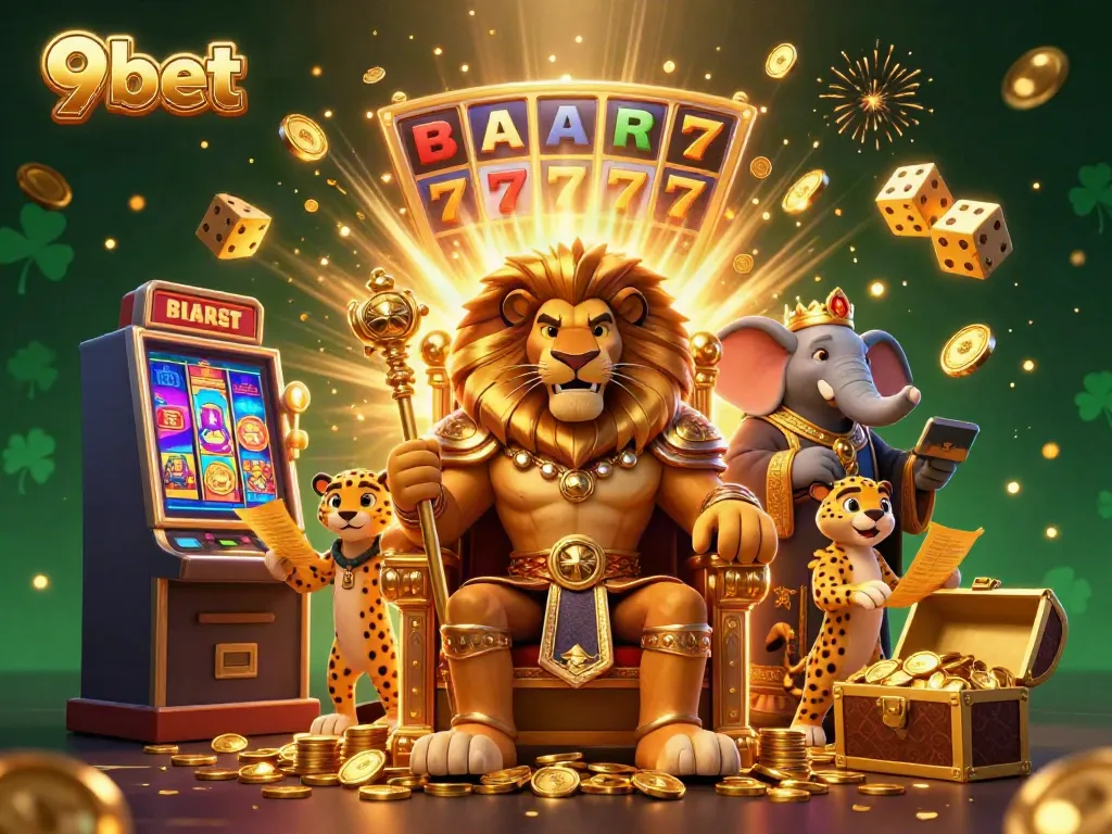 Experience thrilling wins with 9bet as a royal lion king leads the casino adventure.