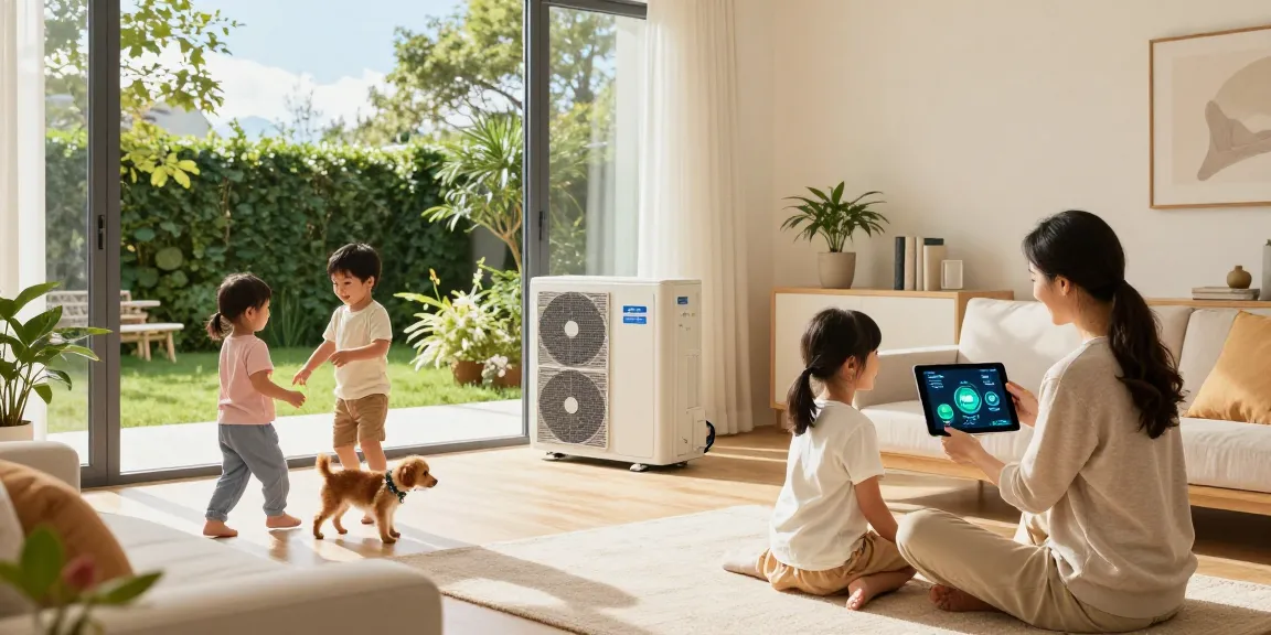 wärmepumpe kaufen in an eco-friendly home setting, showcasing energy efficiency and family interaction.