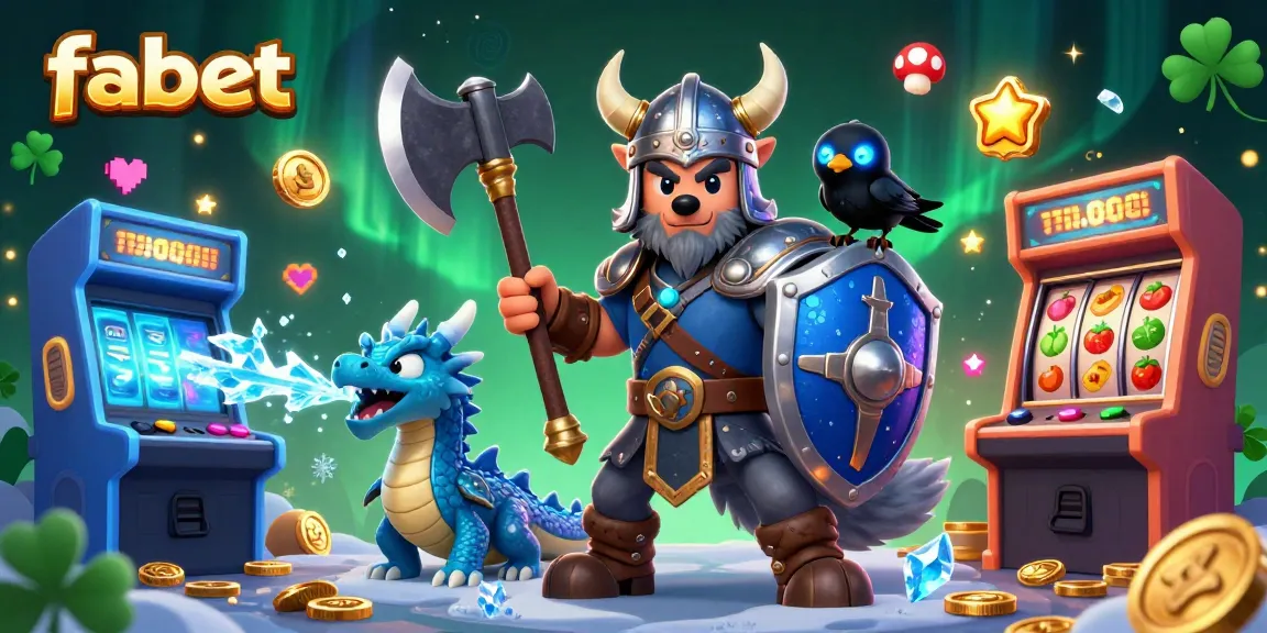 Experience thrilling adventures with fabet's Viking warrior in a lively 3D casino game scene.