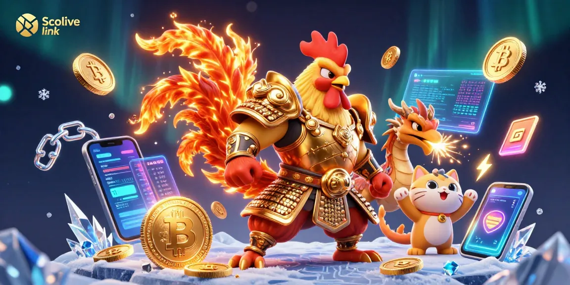 Engage with the Socolive link for dynamic 3D illustration of a rooster warrior and dragon in a colorful gambling scene.