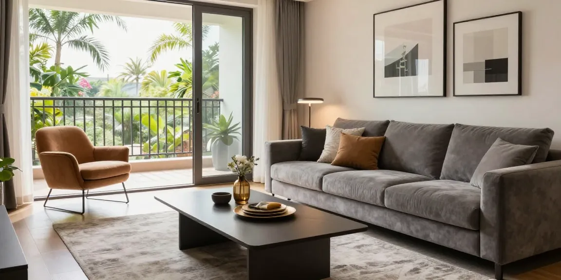 Stylische Wohnzimmer-Szene mit modernem Mobiliar und Dekor für Möbel direkt bestellen.