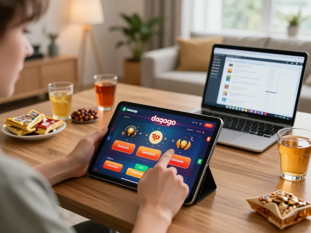 Engaging with the dagago app for online gambling in a cozy home setting