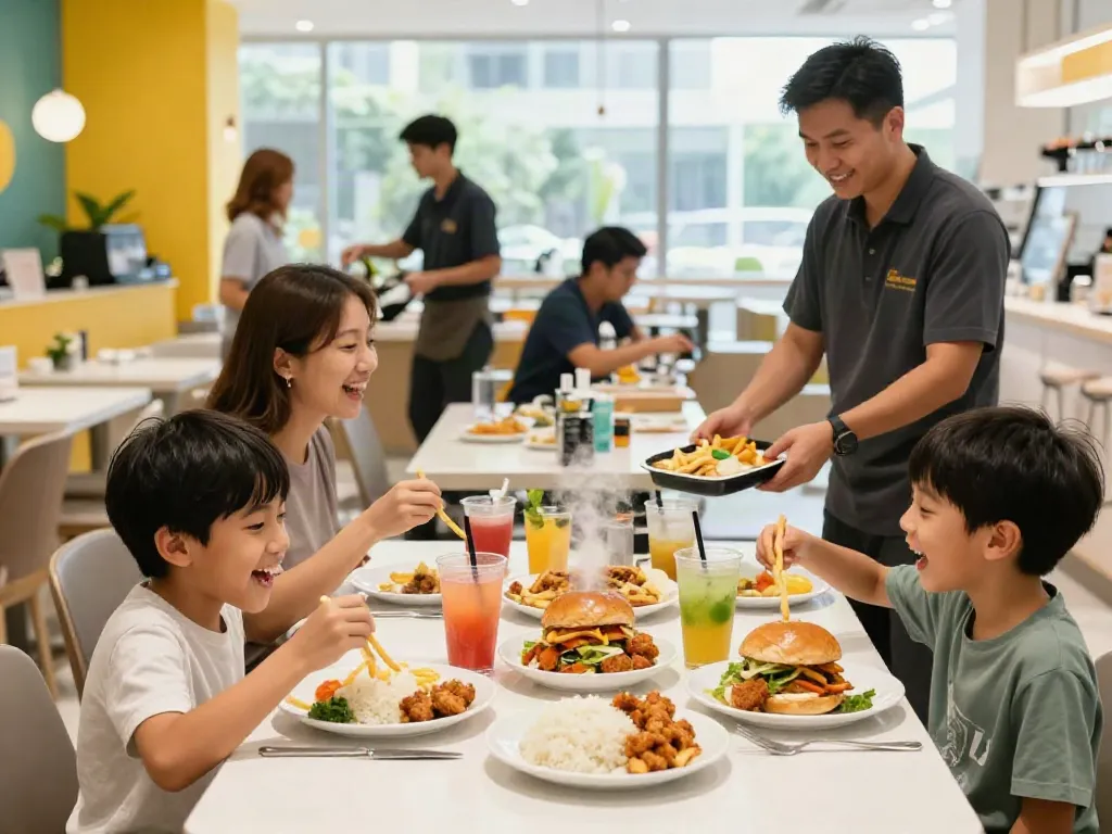 Family enjoying a joyful dining experience at ROKOK88 with delicious meals.