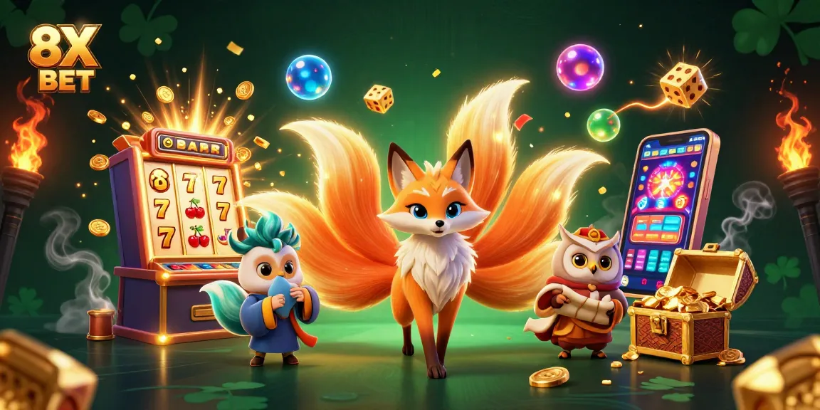 Spin and win with 8X BET in this vibrant, colorful casino scene featuring exciting gaming elements.