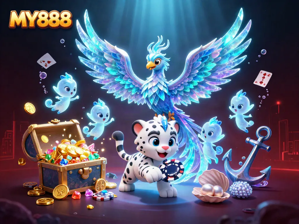 Engage in thrilling gameplay at MY888 with vibrant characters in a casino-themed underwater adventure.