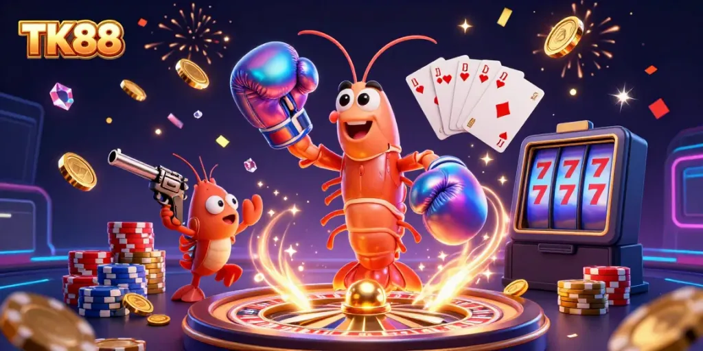 Engage in thrilling gaming experiences at TK88 with vibrant characters and dynamic casino elements.
