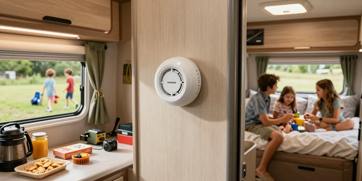 Kohlenmonoxidmelder im Wohnmobil schützt die Familie während des Campingausflugs.