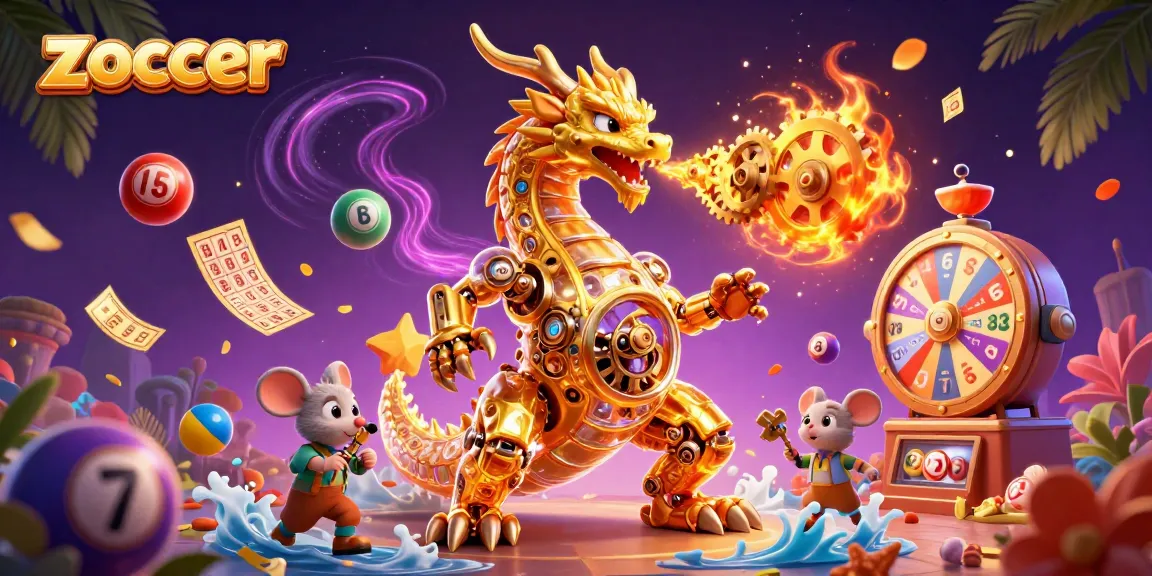 Zoccer captures attention with dynamic lottery elements and a golden dragon, energizing players.