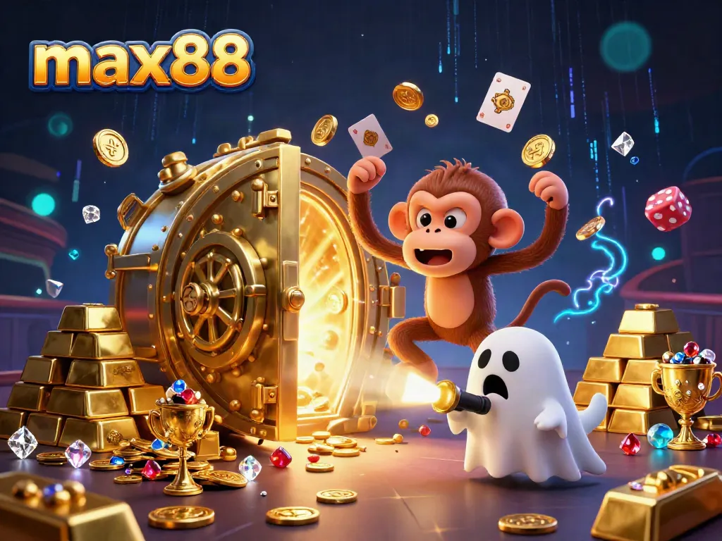 Experience the magical allure of max88 in a dynamic haunted casino scene with glowing treasures.