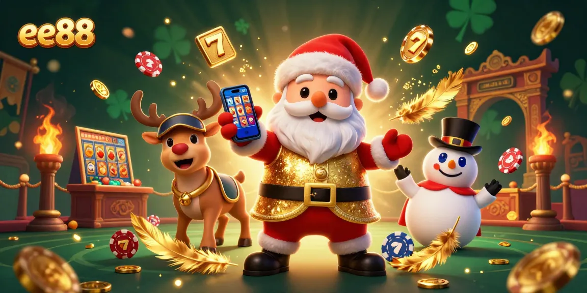 Experience the excitement of ee88 slots with Santa and friends in a vibrant casino scene.