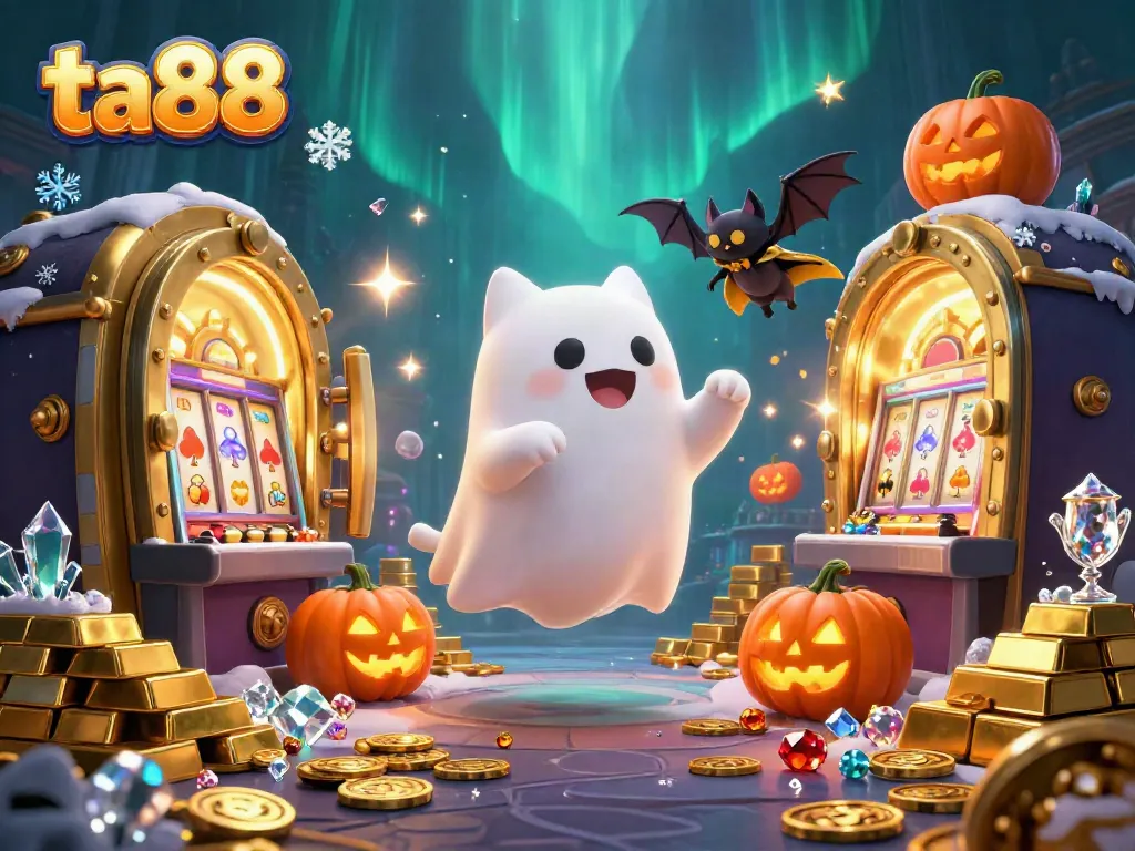 Experience thrilling gameplay at ta88 with ghost cat and bat in a haunted casino setting.