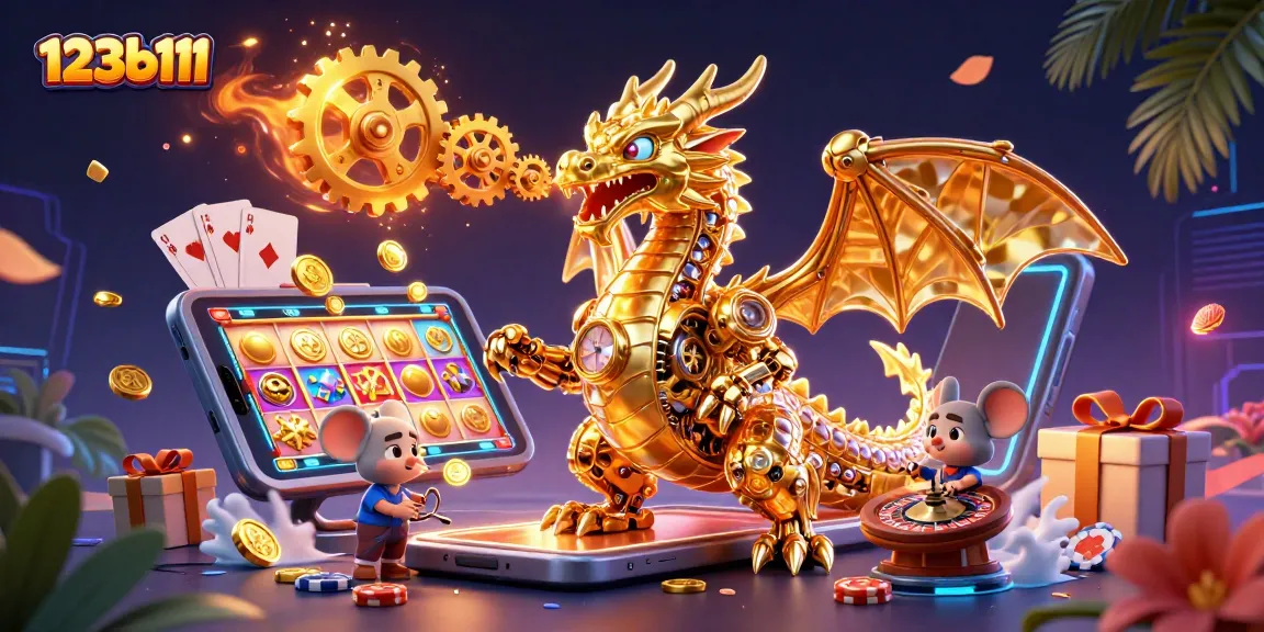 Play exciting games at 123b111 with golden dragon and engineer amidst slot game visuals.