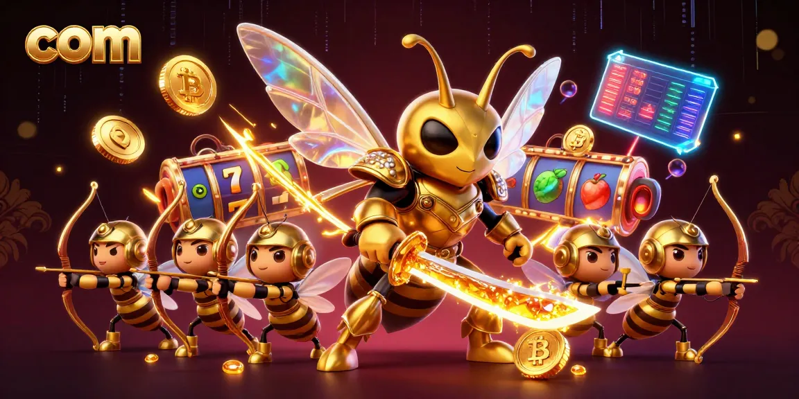 Spin to win at com with ultramodern 3D illustration showcasing a hornet warrior and slot symbols.